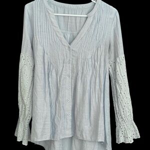Pale Blue Long Sleeve Peasant Top